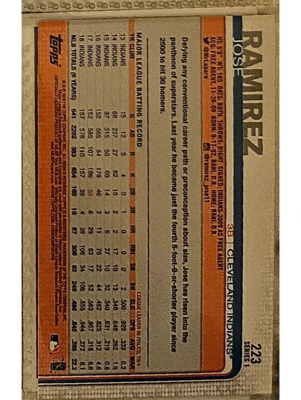 2019 Topps #223 Jose Ramirez Cleveland Indians